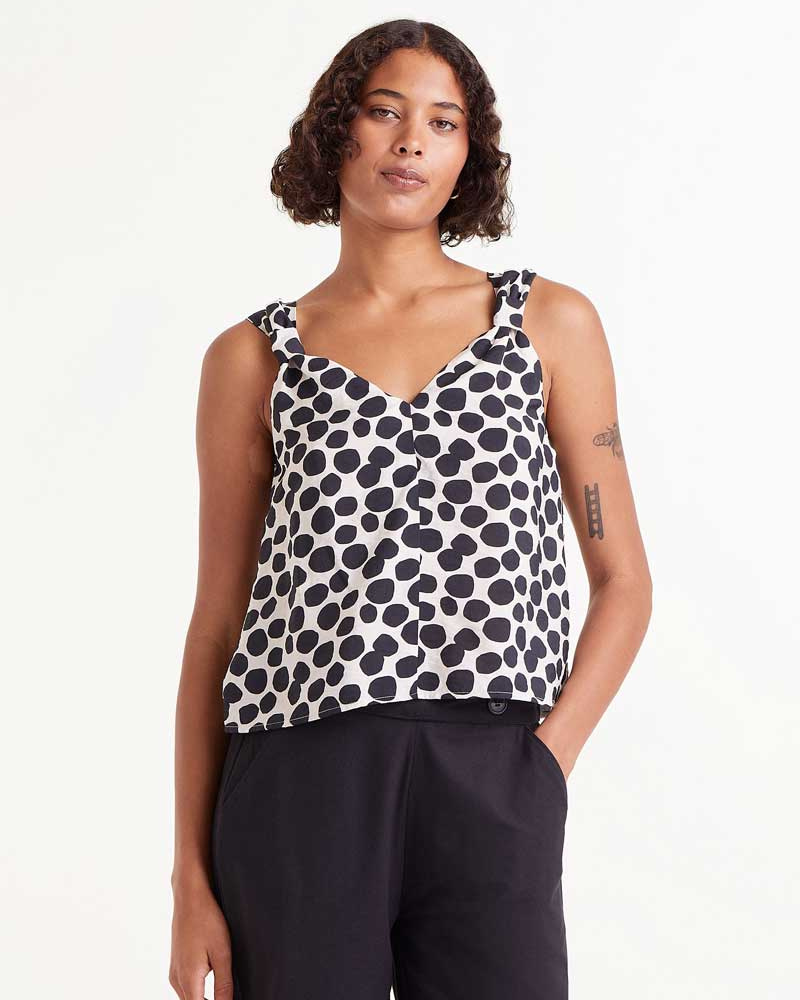 Monochrome Polka Dot Bow Vest Top