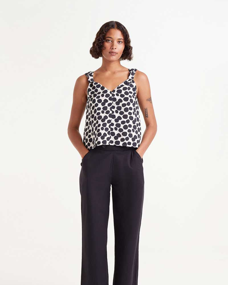 Monochrome Polka Dot Bow Vest Top