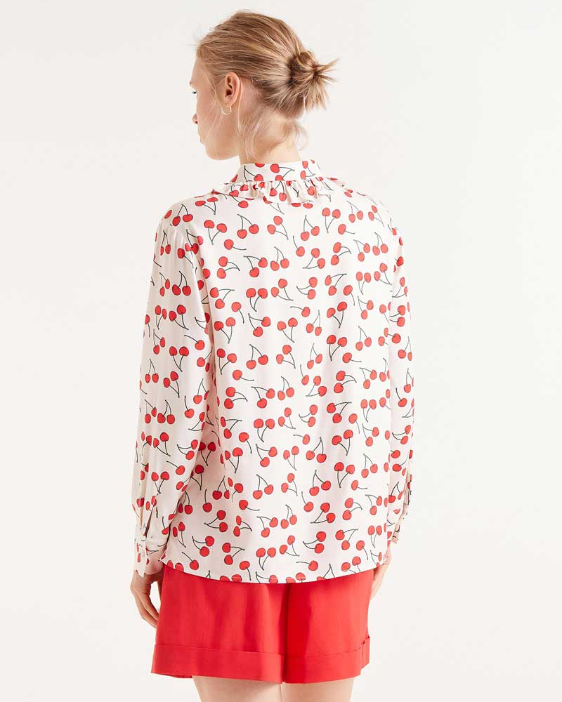 Cherries Print Frill Collar Blouse