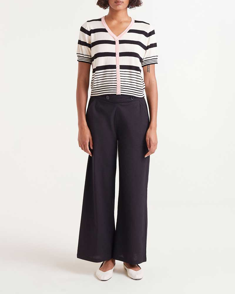 Wide Leg Buttoned Trousers in Black