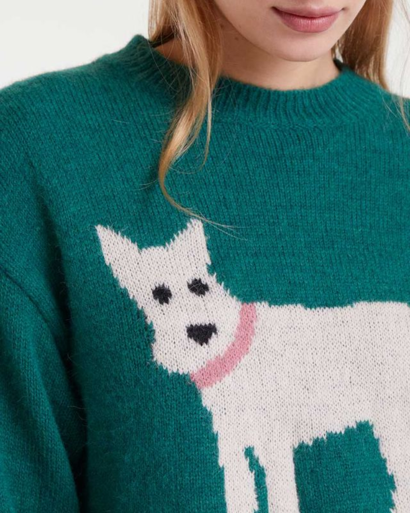 Green Jacquard Schnauzer Terrier Jumper