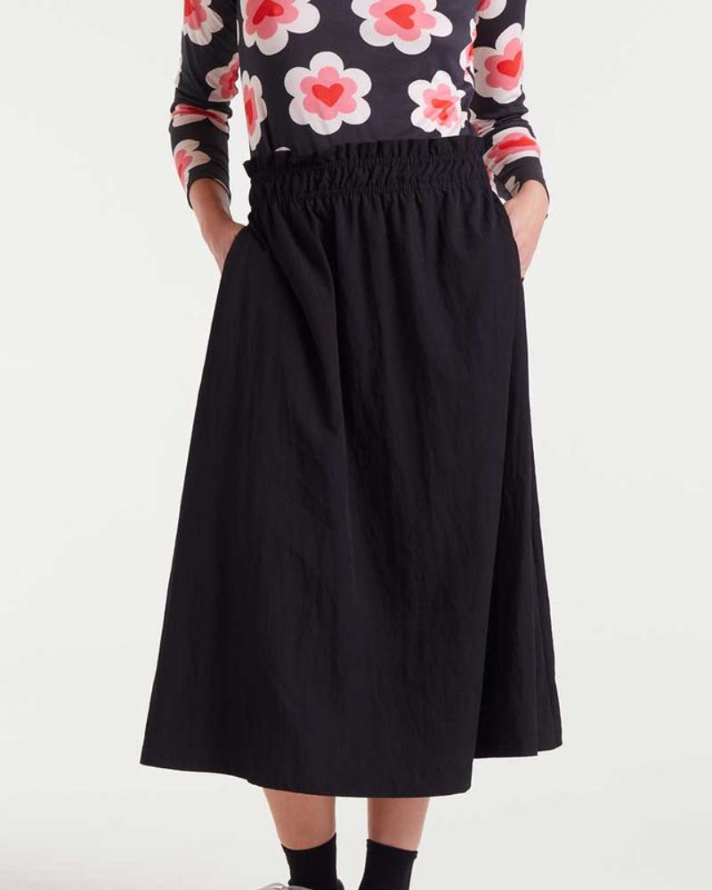 Black Technical Fabric Midi Skirt