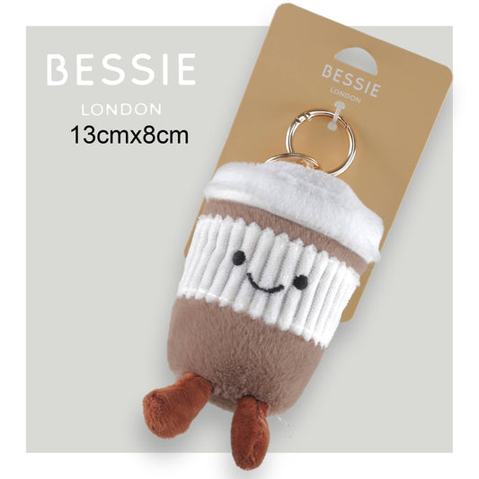 Plush Coffee Cup Bag Charm in Brown