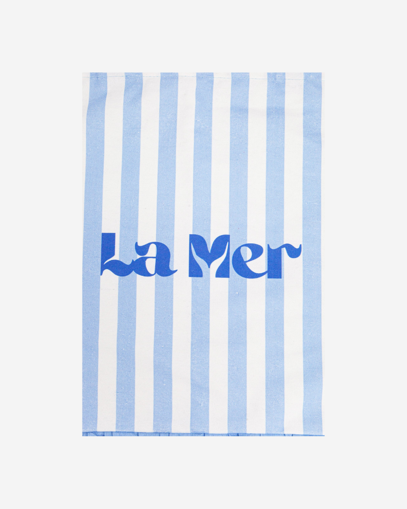 La Mer Striped Frilled Canvas Tote Bag in Blue