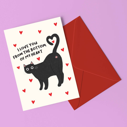 Love You From The Bottom Of My Heart Cat Greeting Card