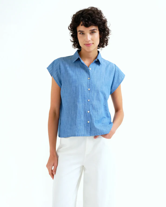 100% Cotton Denim Chambray Floral Shirt by Compania Fantastica