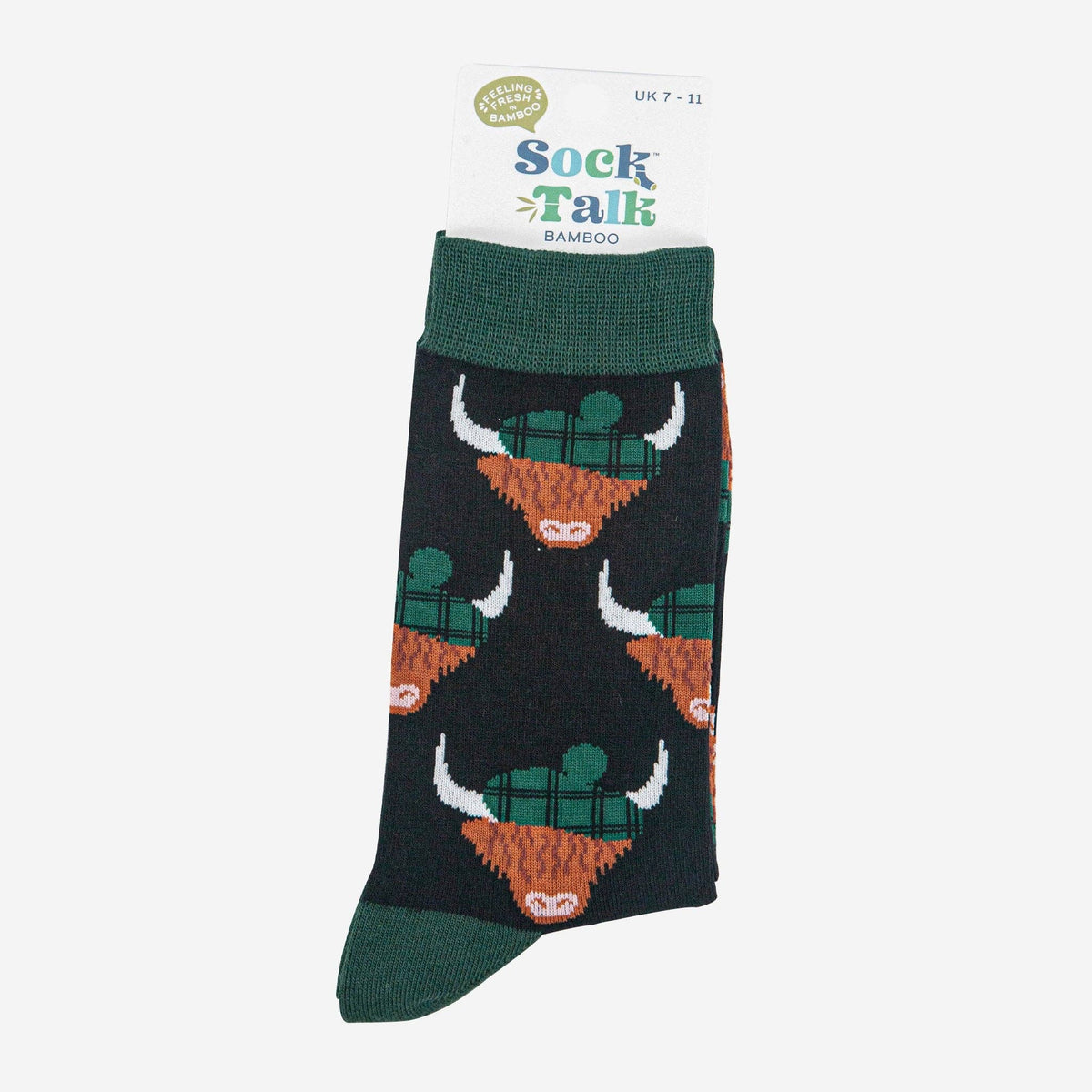Black & Forest Green Highland Cow Bamboo Crew Socks