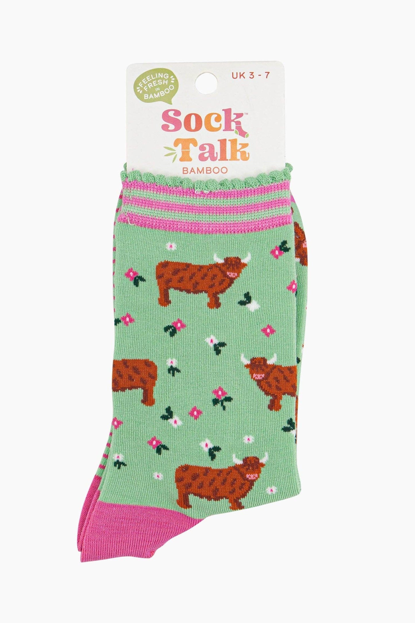 Highland Cow Floral Meadow Bamboo Socks