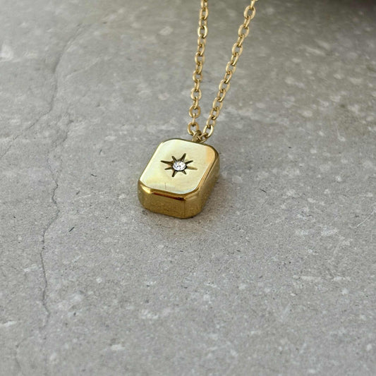 Tarnish Resistant Gold Block Star Necklace