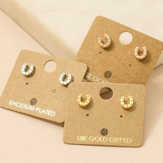 Mini Horseshoe Post Stud Earrings in Gold or Silver