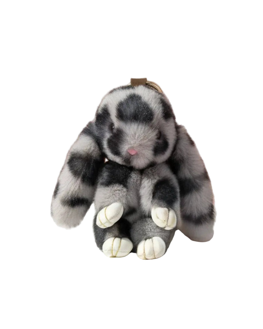 Fluffy Leopard Print Bunny Rabbit Bag Charm in Brown or Grey