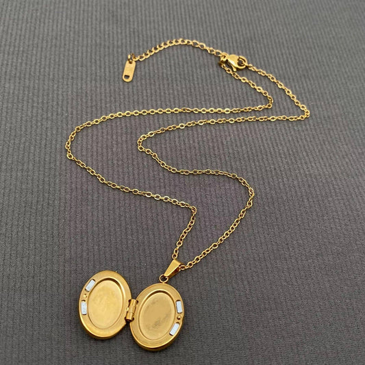 Star Moon Locket Charm 18K Golden S.Steel Necklace