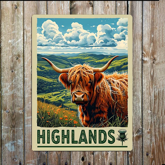 Highland Cow Scottish Highlands Metal Sign Plaque 6x8inch