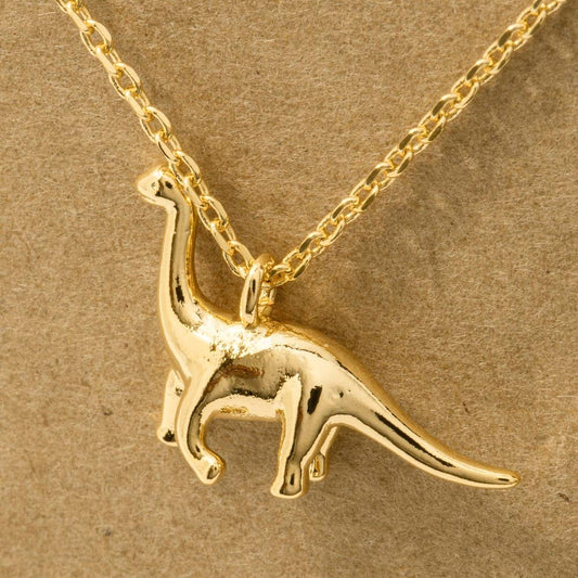 Gold Dipped Brachiosaurus Dinosaur Pendant Necklace