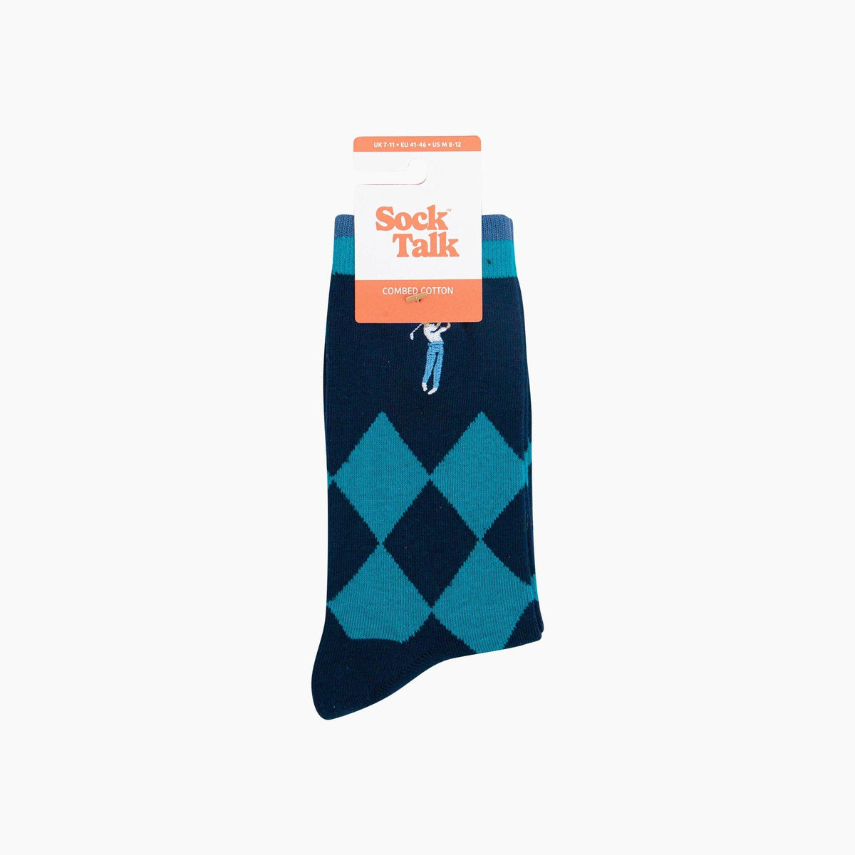 Embroidered Golfer Argyle Combed Cotton Socks in Blue