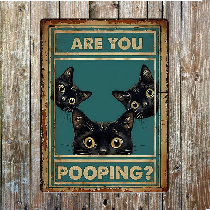 Are You Pooping Bathroom Cats Metal Sign Plaque 6x8inch