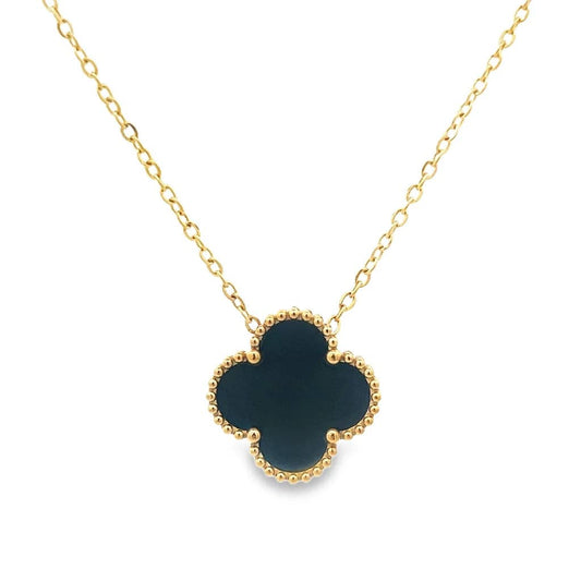 Black Four Leaf Clover Pendant Necklace 18K Gold Plated
