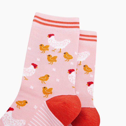 Hens and Chicks Bamboo Socks in Pink