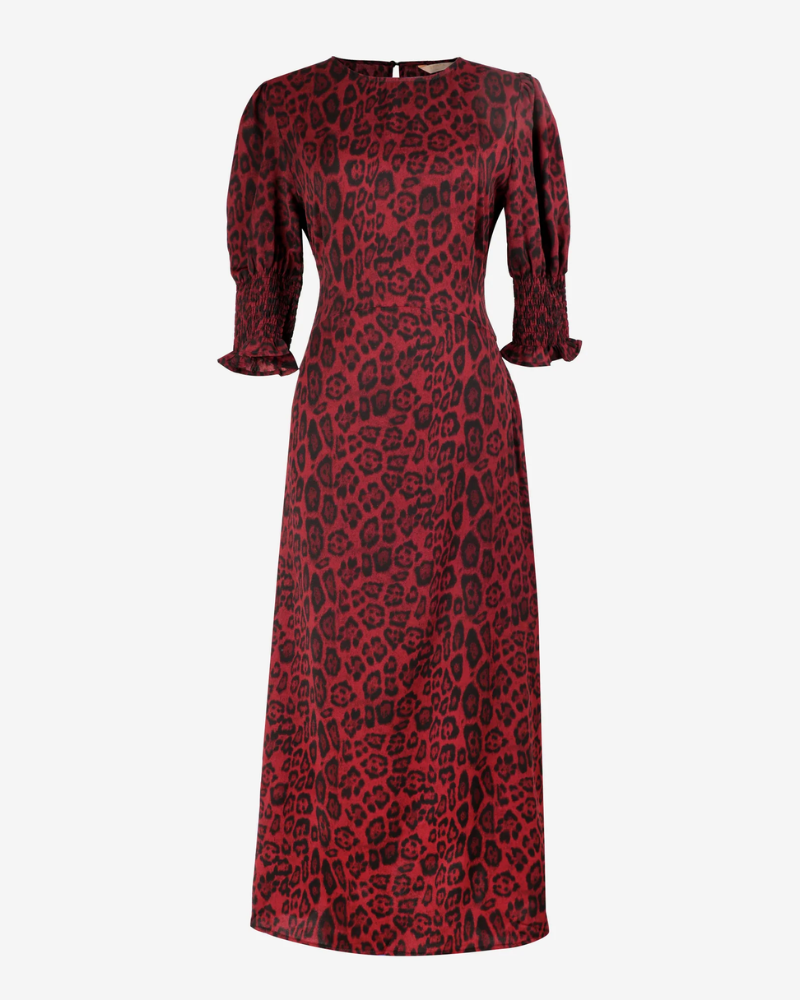 Hazel Berry Leopard Print Midi Tea Dress