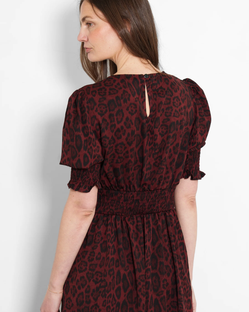 Hazel Berry Leopard Print Midi Tea Dress