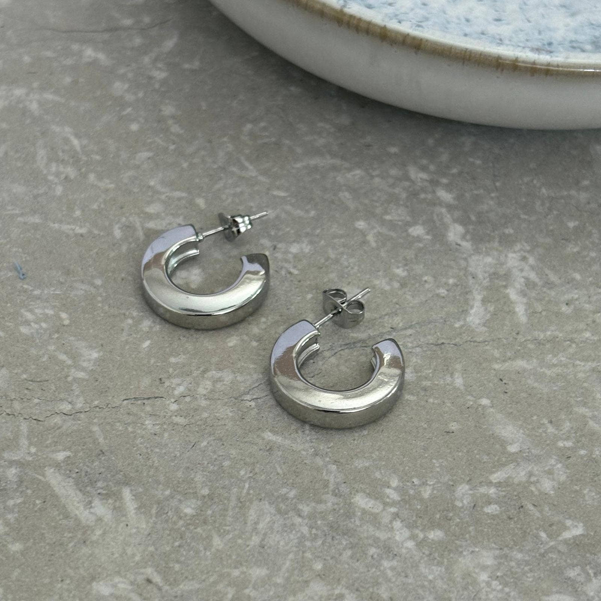 Tarnish Resistant Square Edged Hoop Studs in Silver