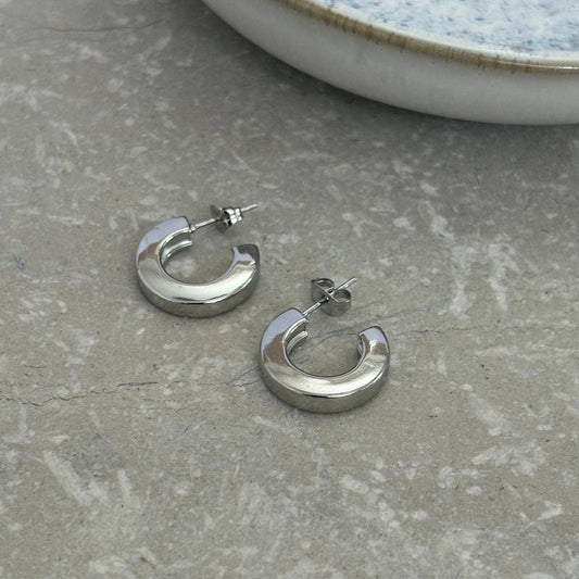 Tarnish Resistant Square Edged Hoop Studs in Silver