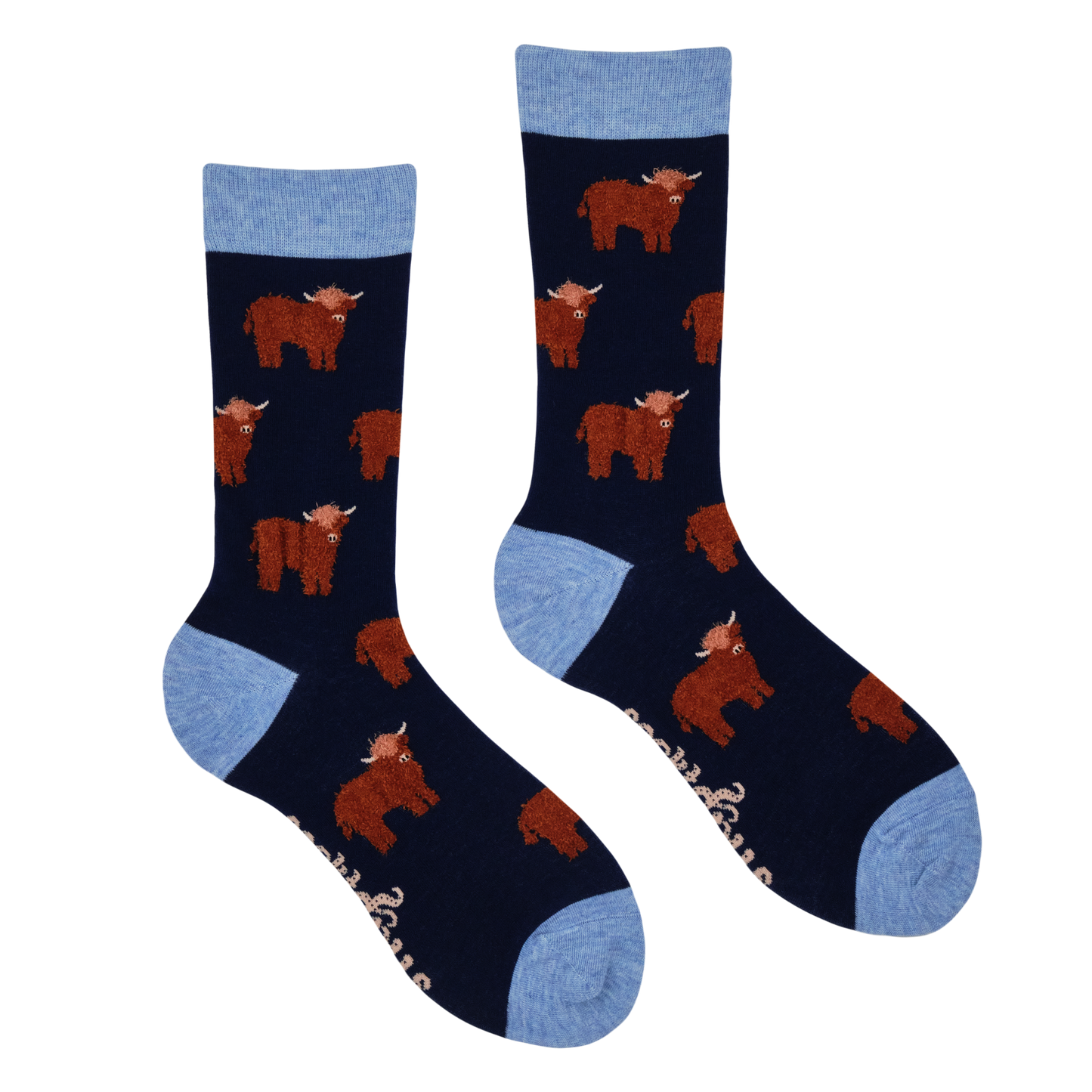 Navy Fluffy Highland Cow Crew Socks