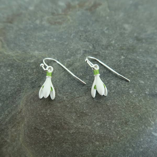 Snowdrop Flower Single Drop Earrings Silver Plated