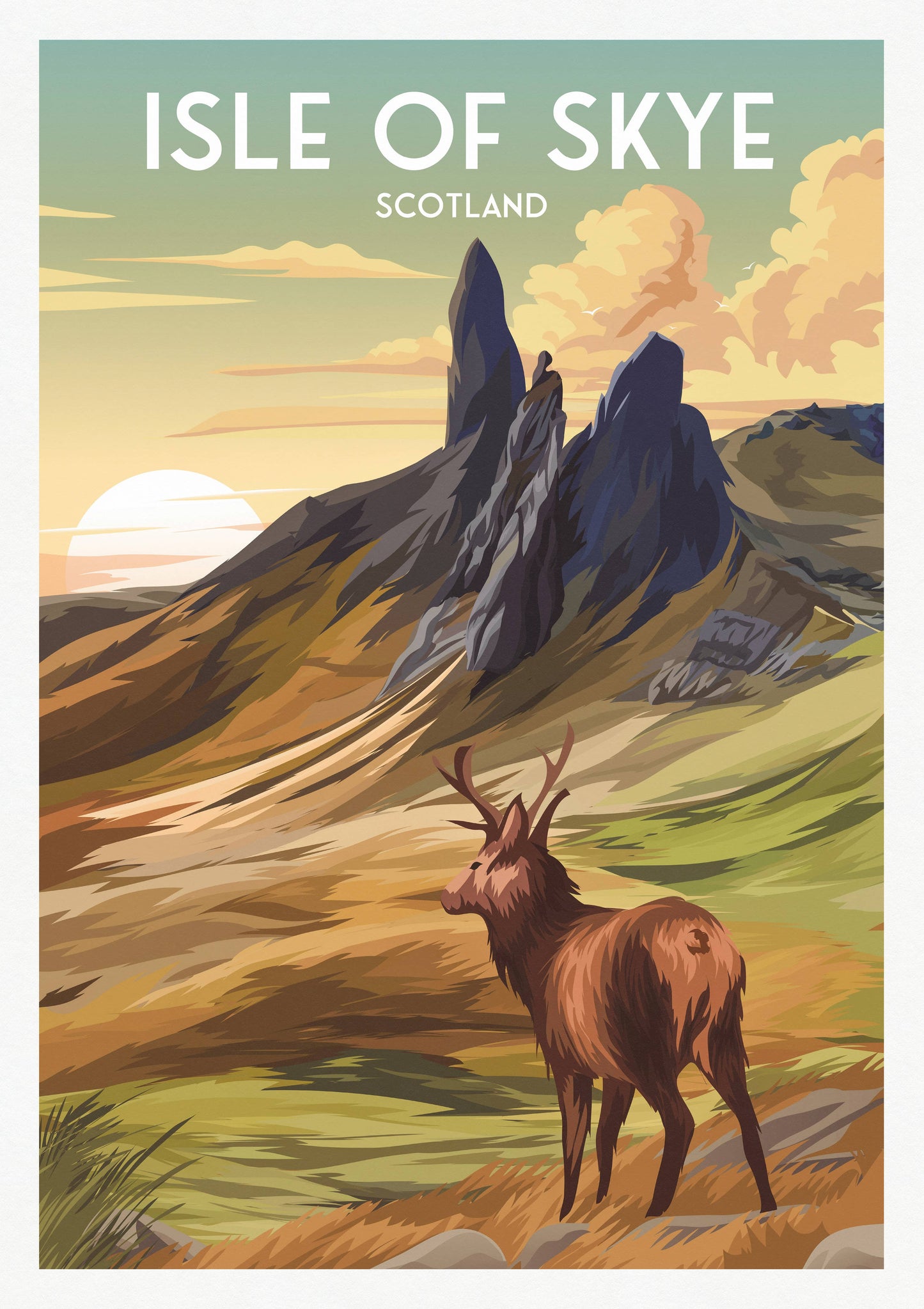 Isle of Skye Old Man of Storr Stag A4 Print