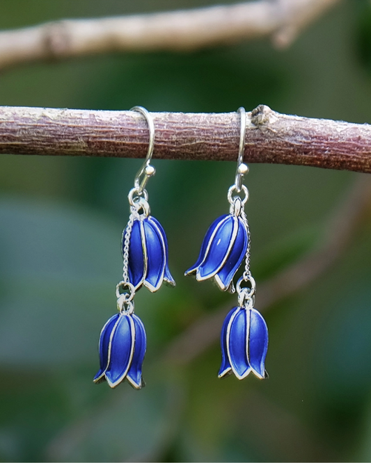 Bluebell Flower Double Drop Earrings in Gold & Silver