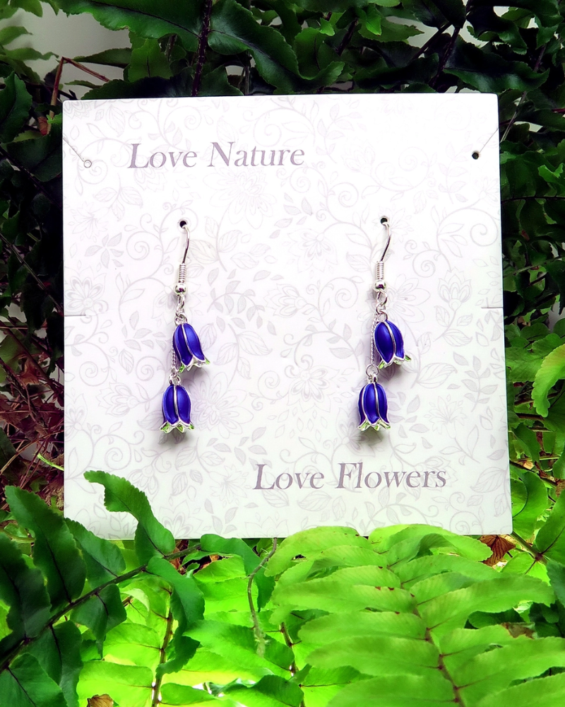 Bluebell Flower Double Drop Earrings in Gold & Silver