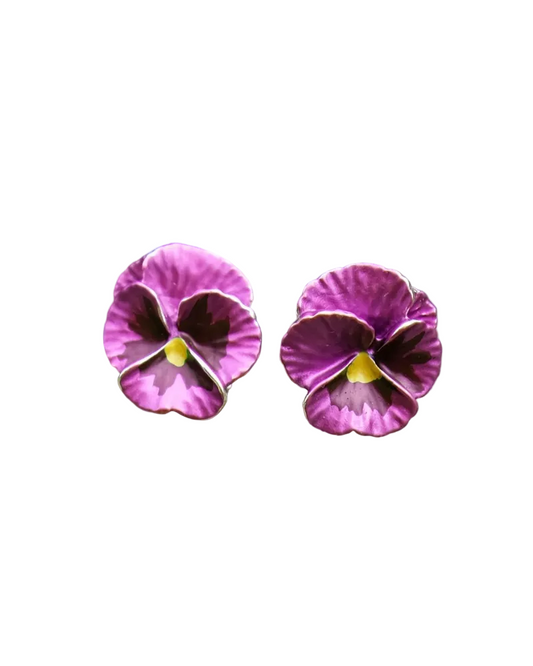 Pansy Flower Clip On Earrings in Yellow & Pink