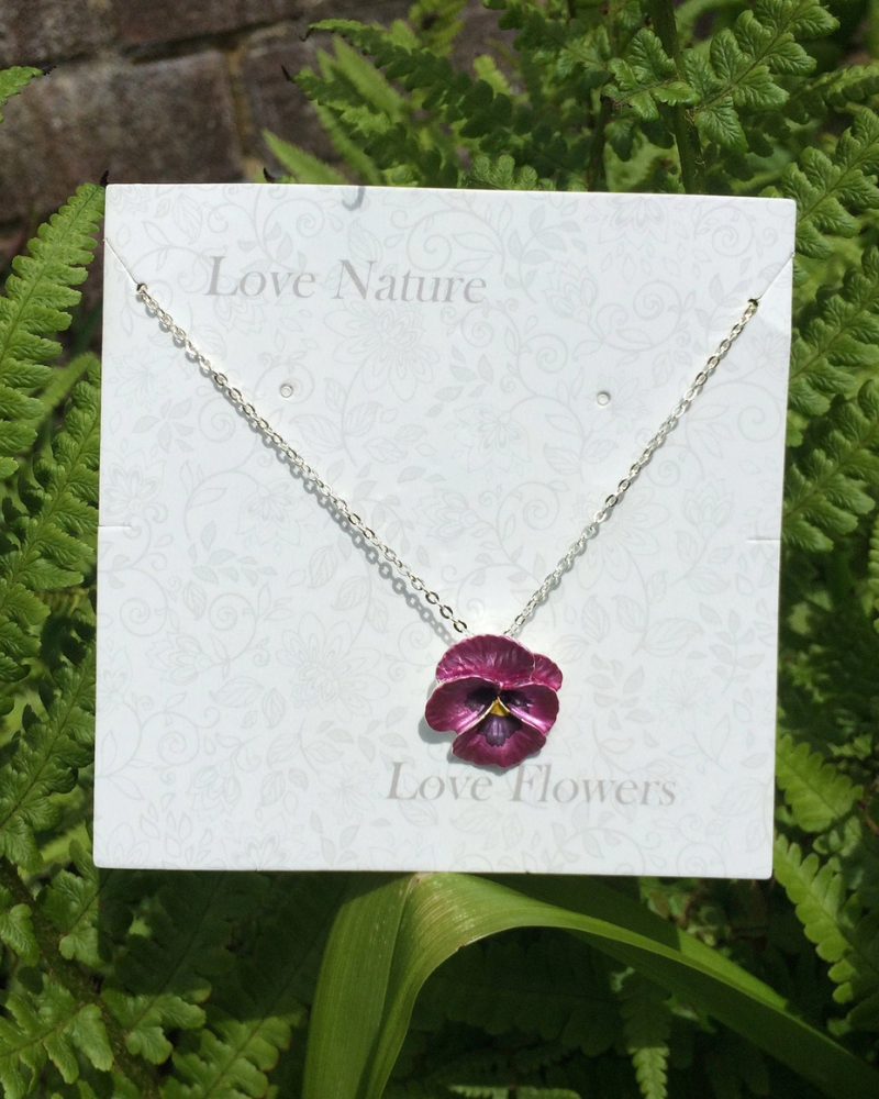 Pansy Flower Pendant Necklace Silver Tone Assorted