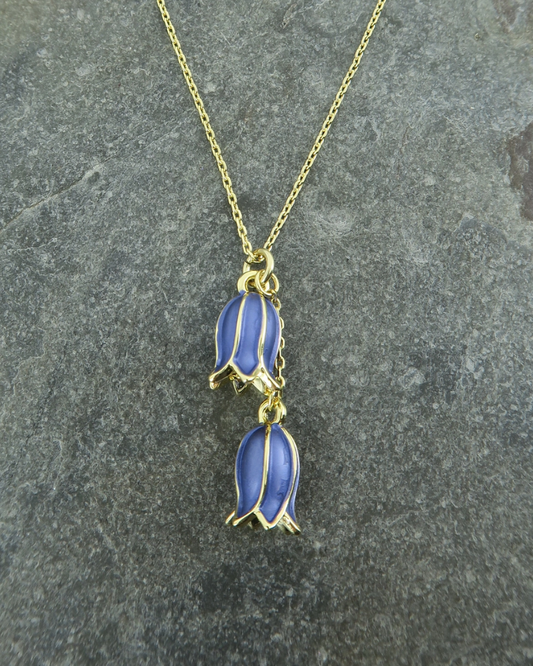 Bluebell Flower Double Pendant Necklace in Gold & Silver