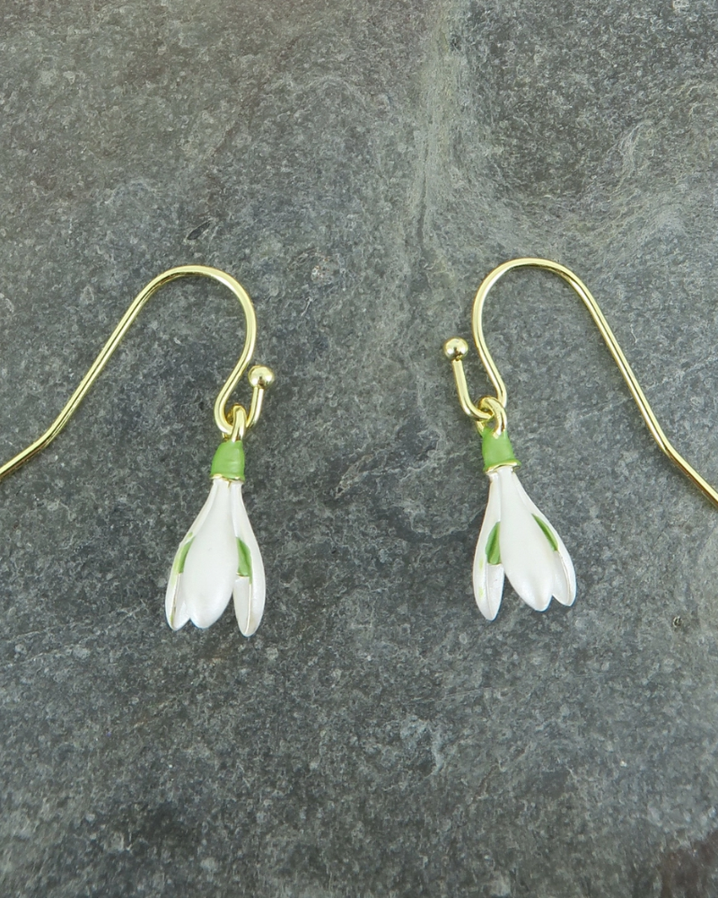 Snowdrop Flower Double Drop Earrings in Gold Tone