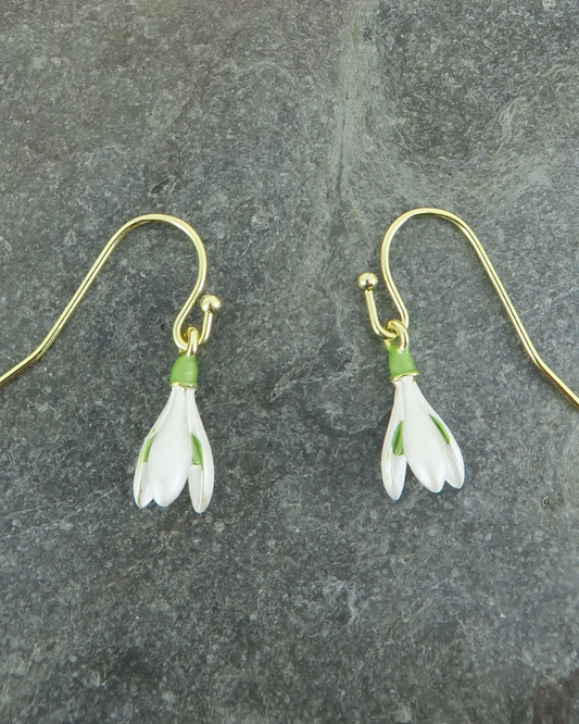 Snowdrop Flower Double Drop Earrings in Gold Tone