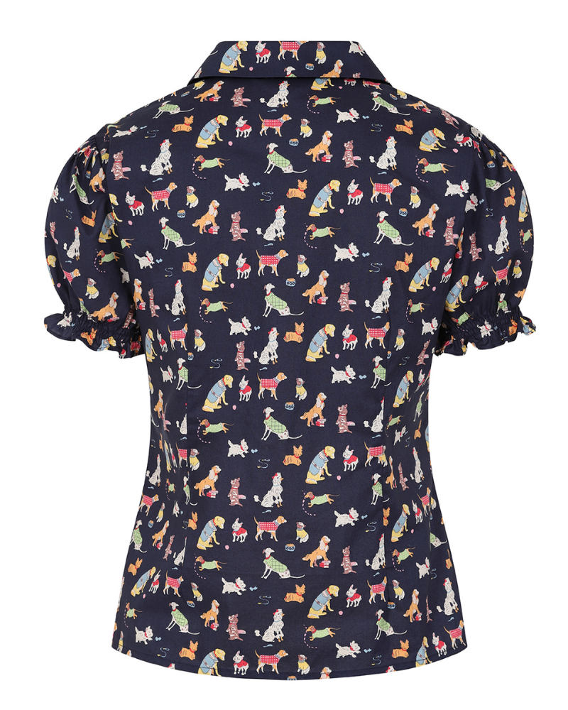 Navy Star Woof Dog Print Blouse
