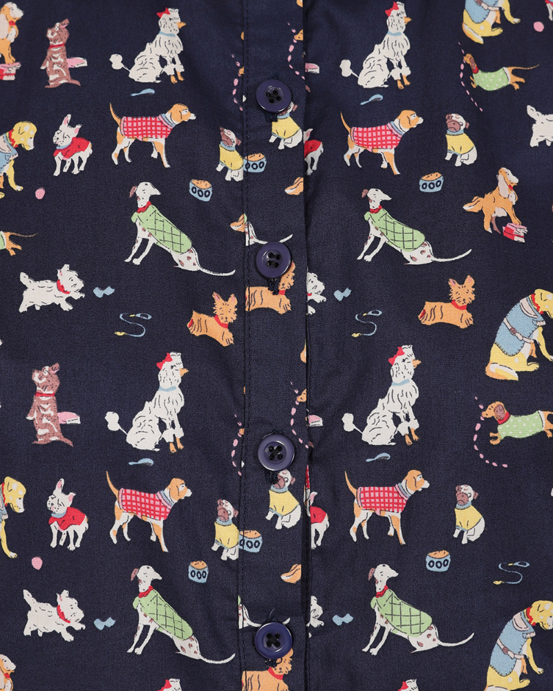 Navy Star Woof Dog Print Blouse