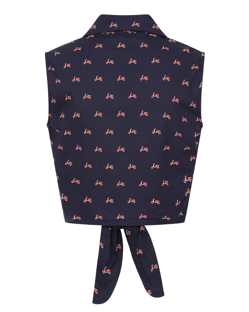 Sandy Retro Vespa Tie Front Blouse
