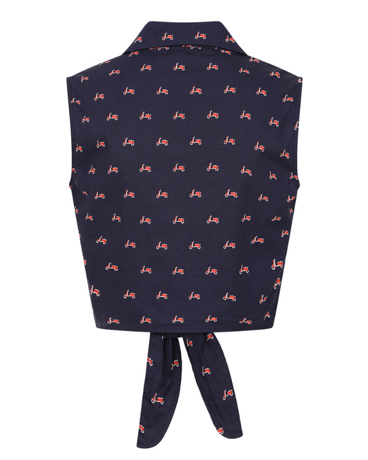 Sandy Retro Vespa Tie Front Blouse