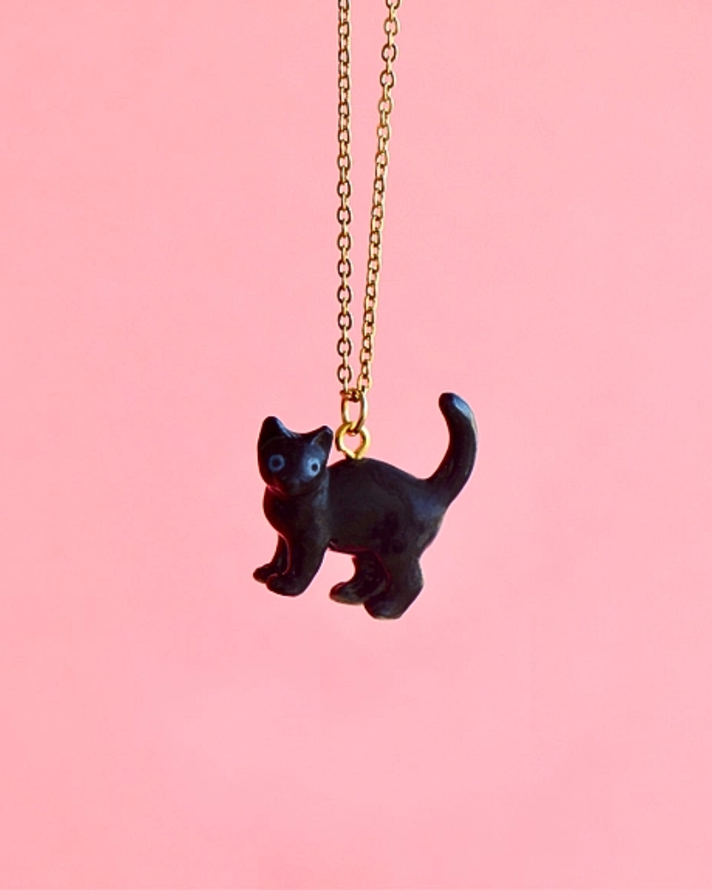 Black Cat Porcelain Necklace by Camp Hollow