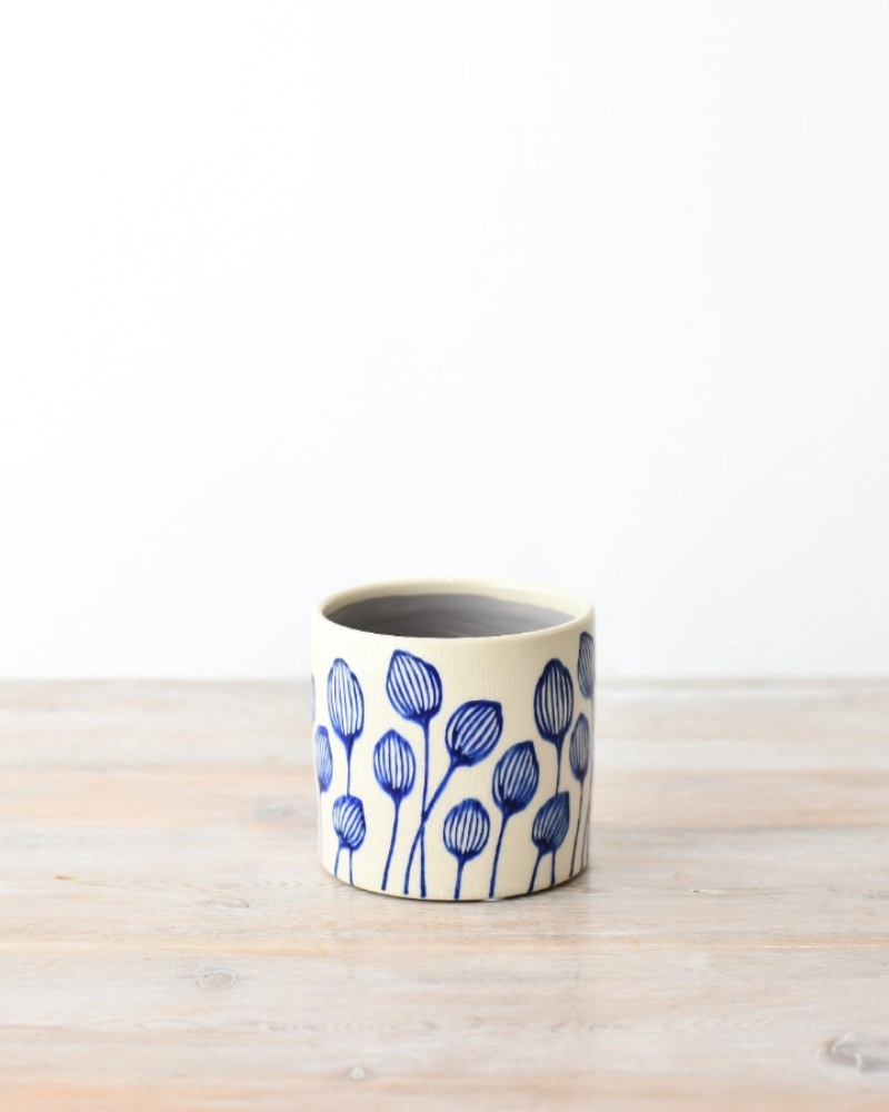 Stoneware Blue Leaf Planter