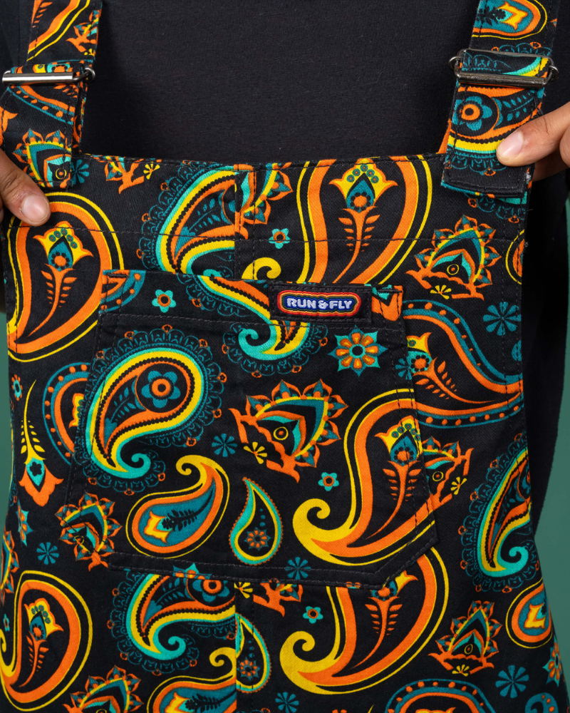 Bright Black Paisley Dungarees by Run & Fly