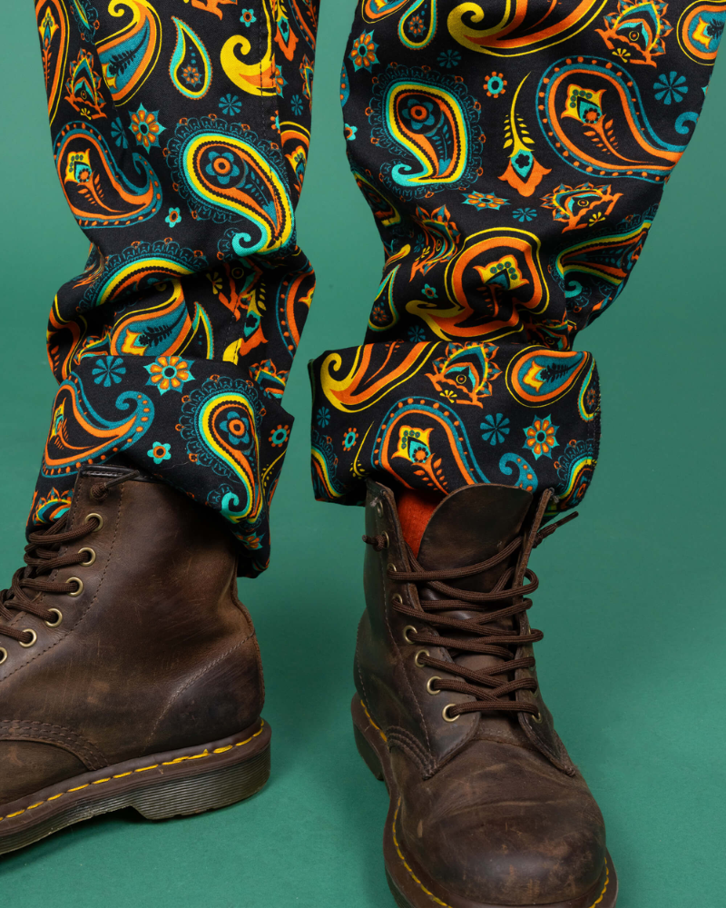 Bright Black Paisley Dungarees by Run & Fly