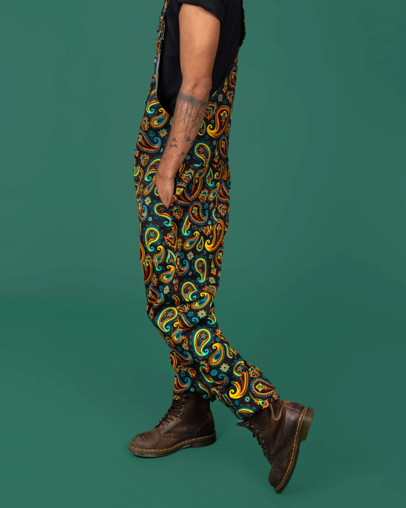 Bright Black Paisley Dungarees by Run & Fly