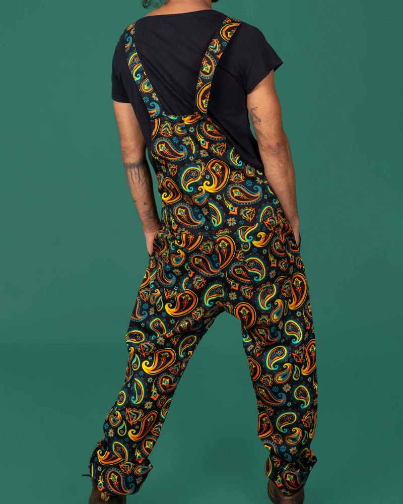 Bright Black Paisley Dungarees by Run & Fly