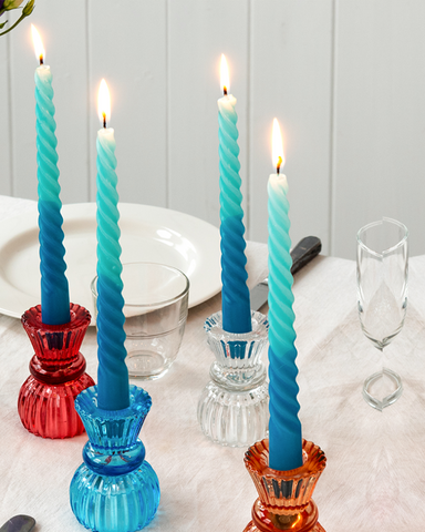 Dip Dye Spiral Candles Set Of 4 Blue