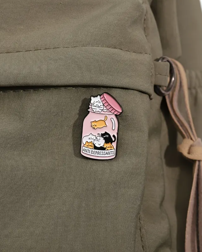 Jar of Cat Pills Pin Badge Brooch