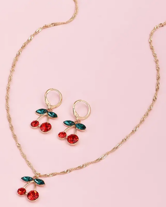 Crystal Cherry Huggie Earrings
