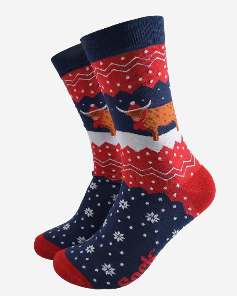 Winter Highland Cow Bamboo Socks